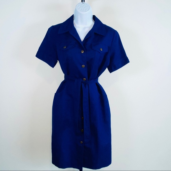 Cobalt Blue Belted Button Down Sheath Dress by Kasper Size 4 - Picture 4 of 14